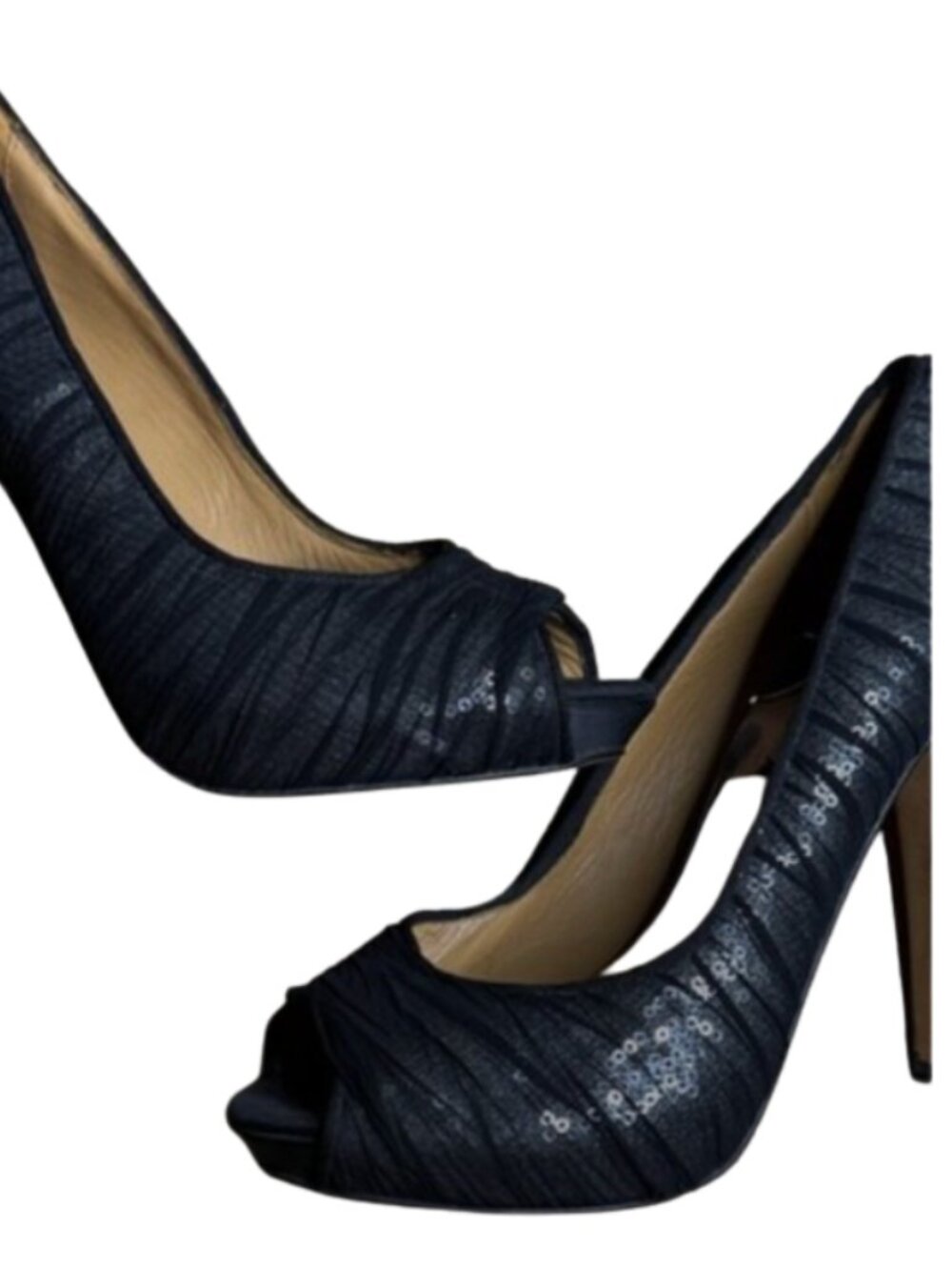 Badgley Mischka Black Peep-Toe High Heels - Shimmer Y2K - Picture 2 of 6